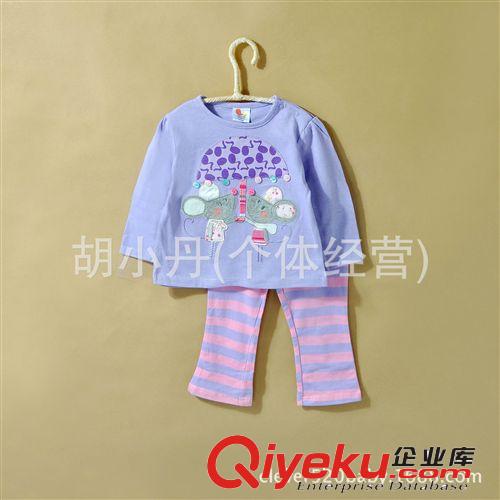 2014.8.2新品 2014女童条纹裤纯棉春秋套装 卡通贴布绣童装批发 热销新品