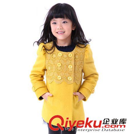 2014年新款女童外套 秋冬新款韩版中大童兔毛领毛呢外套 女童双排扣蝴蝶结气质外套