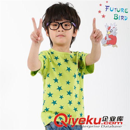 2014年夏装 未来鸟夏装2014新款儿童休闲T恤8638#拉架布印星花反领T恤