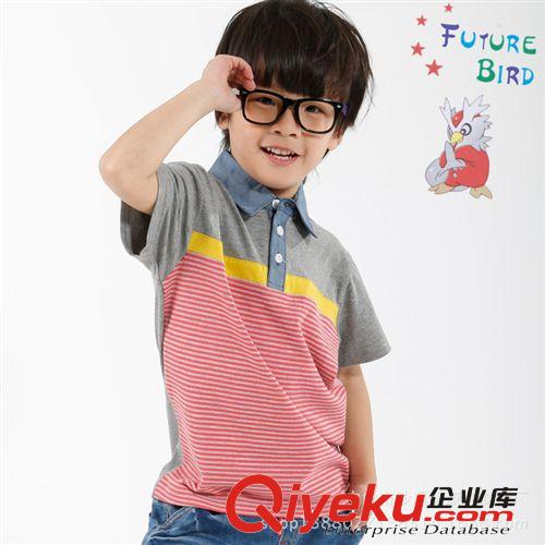 T恤 未来鸟夏装2014新款童装儿童休闲8631#梳织币拉架布拼细间反领T恤