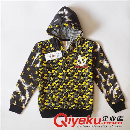 V领 2014童装秋款 男童休闲韩范连帽上衣花纹图案童外套0033#厂家直销
