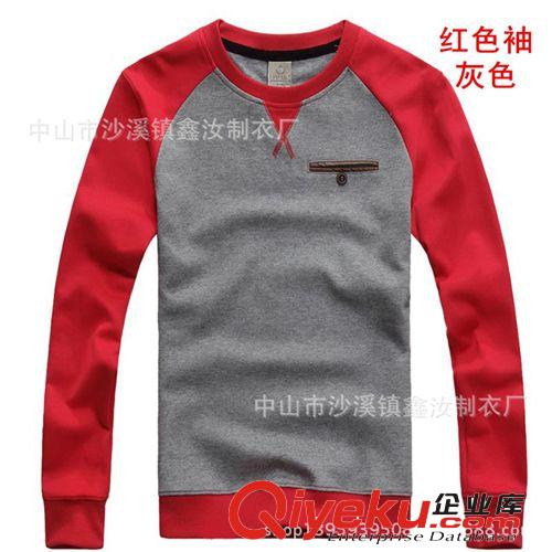 男装圆领T恤 秋冬季纯色贸热销产品  男装韩版拼接时尚新品　 男士圆领长袖T恤