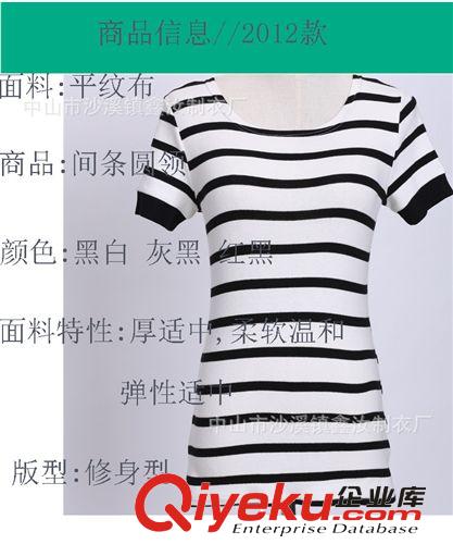 女装圆领T恤 厂家定制外贸热销产品  韩版女装修身间条中长款  女士大圆领短袖