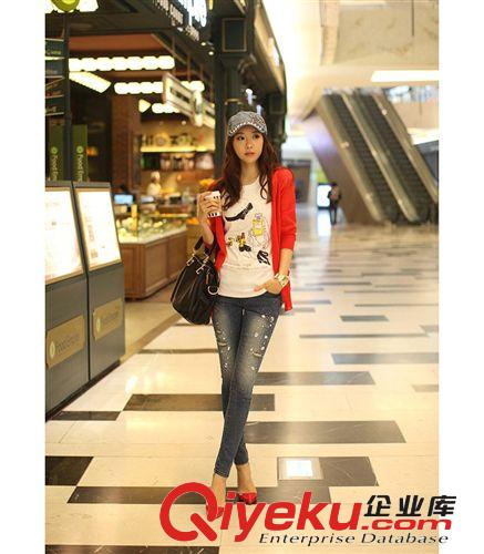 女式牛仔裤 2014新款韩版破洞弹力显瘦牛仔裤小脚铅笔裤女手工缝钻牛仔裤