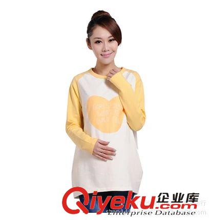 孕妇装 现货春秋季新款纯棉孕妇装 印花大心大码女装 撞色孕妇卫衣