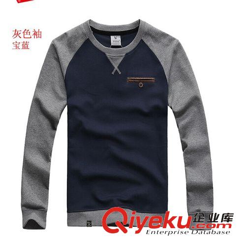 阿里客户加工定做样品 来图来版定制男士T恤新款春秋装拼接圆领长袖休闲运动大码打底衫