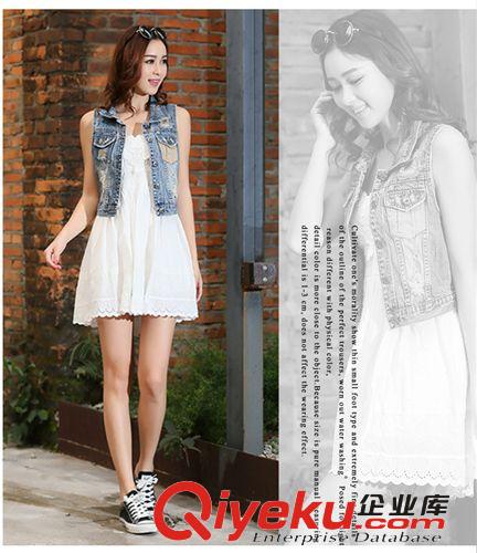 加工定做 2014女装韩国原版牛仔马甲破洞韩版无袖牛仔上衣