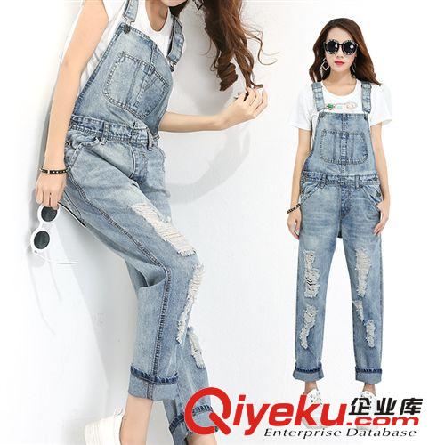 秋冬牛仔裤新款 6681#欧美新款流行牛仔背带裤怀旧破洞吊带九分牛仔裤秋冬女牛仔