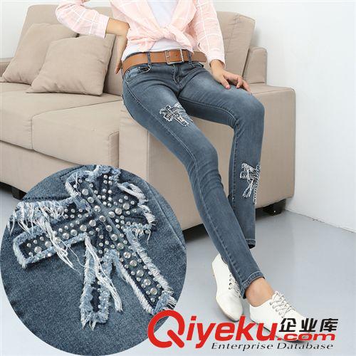 女式牛仔裤 一件代发烫钻秋季女装牛仔裤韩版服装批发欧洲站代理韩国 铅笔裤
