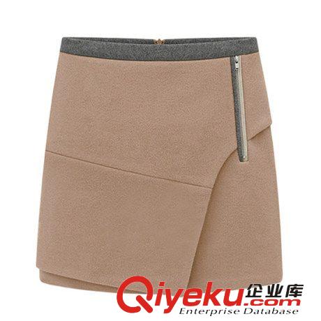 欧美新款拉链装饰修身女半身裙包臀毛呢裙时尚女裙336