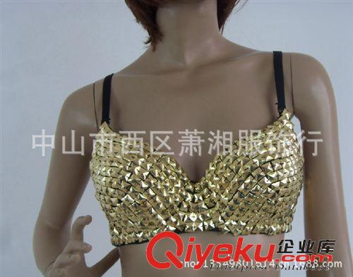 ladygaga夜店酒吧歌手舞台装DS演出服 新款性感方形铆钉文胸