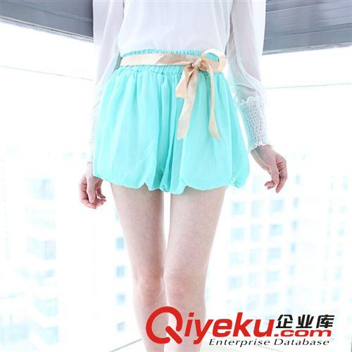 韩版夏季少女休闲糖果色灯笼裤百褶高腰雪纺裙裤