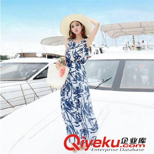 2014 文艺范沙滩裙波西米亚雪纺连衣裙夏拖地长裙海边度假裙子