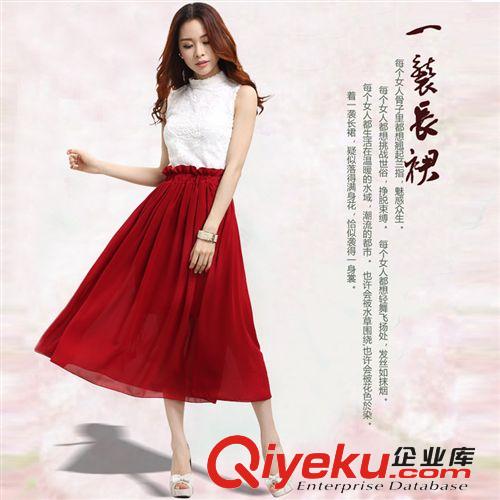 2014夏装新款 时尚韩版修身女装长裙 夏白色无袖 雪纺连衣裙女