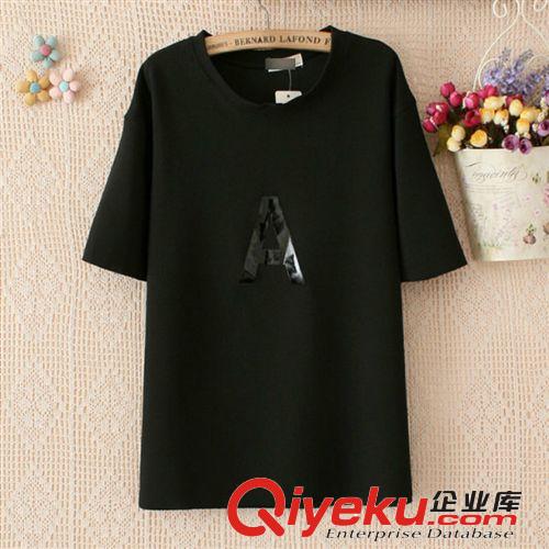 专业订做2014春夏女装新款圆领短袖T恤纯棉字母女装百搭甜美女衫