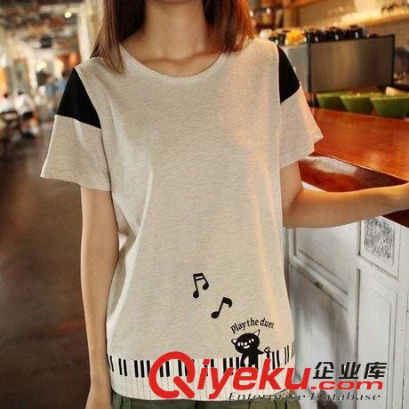 专业订做2014春夏新款女装圆领短袖女T恤女休闲宽松款女衫韩潮女