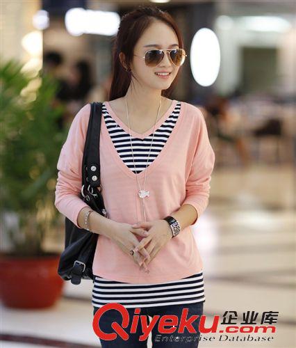 专业订做2014春秋款女装韩版女装两件套纯棉圆V领打底衫宽松款