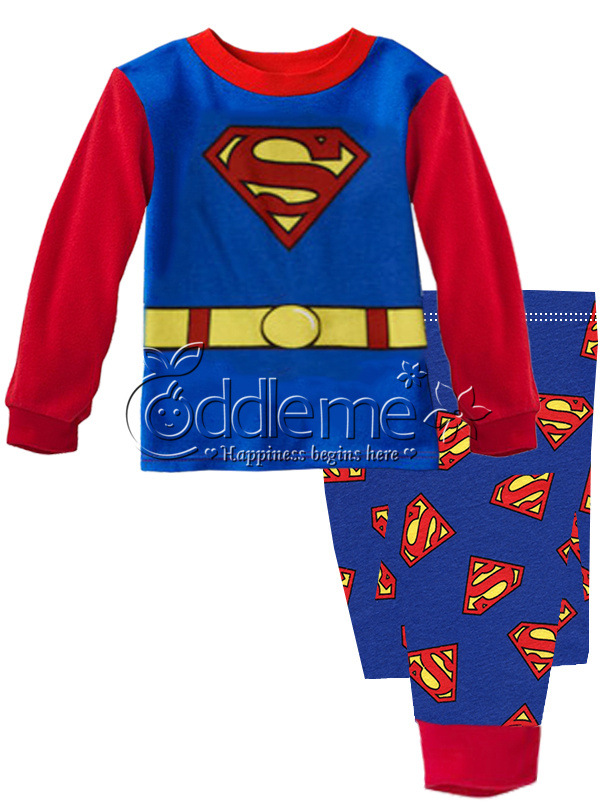cuddle me 外贸儿童家居服套装  纯棉卡通长袖儿童睡衣 超人