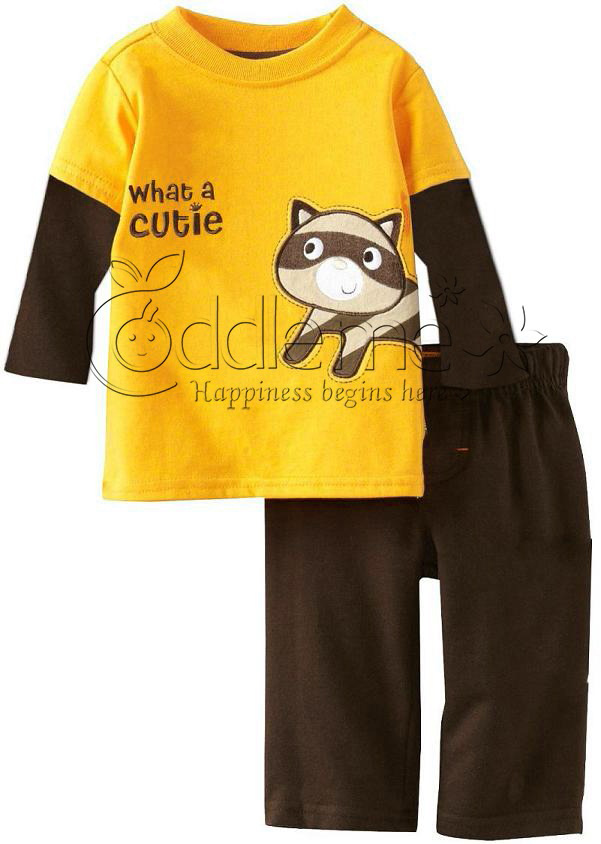 韩版男童休闲百搭童装 cuddle me精梳纯棉双面套装 卡通小虎套装