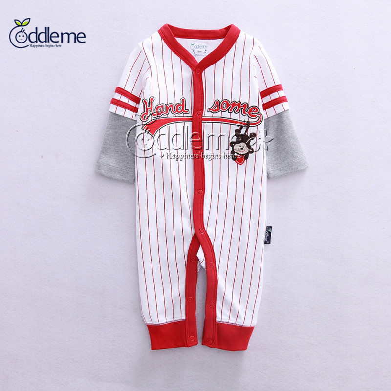 纯棉舒适婴儿爬地服 字母横条爬地服 cuddle me宝宝爬地服