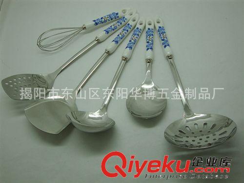 【低价促销】陶瓷柄厨具七件套 陶瓷柄不锈钢厨具套装 厨美厨具