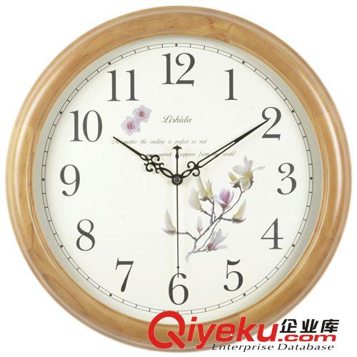 实木欧式挂钟 客厅时尚静音挂表石英钟 14英寸16英寸田园挂钟