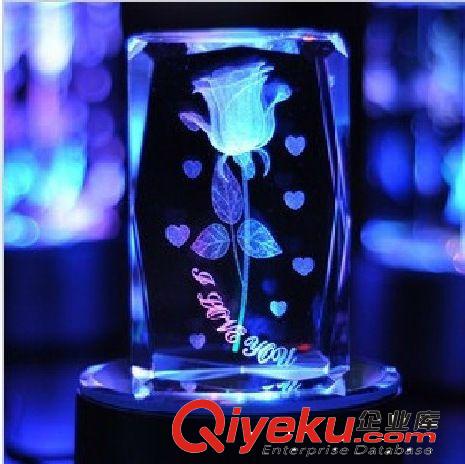 创意时尚七彩旋转发光温馨浪漫水晶玫瑰花灯居家饰品求爱神器男女