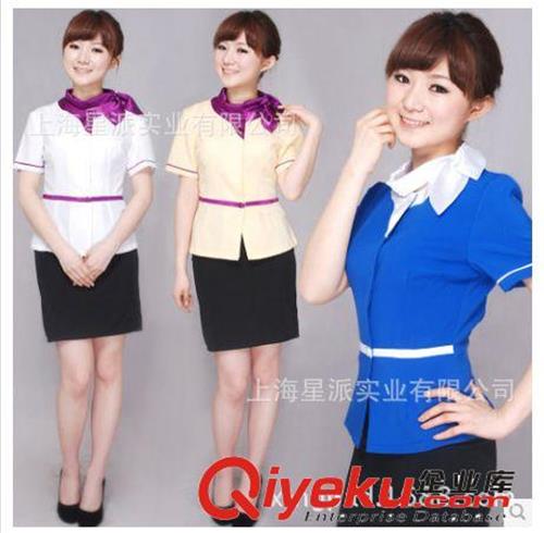 现货供应酒店前台制服厂家 订制夏季短袖女式服务员工作服新款