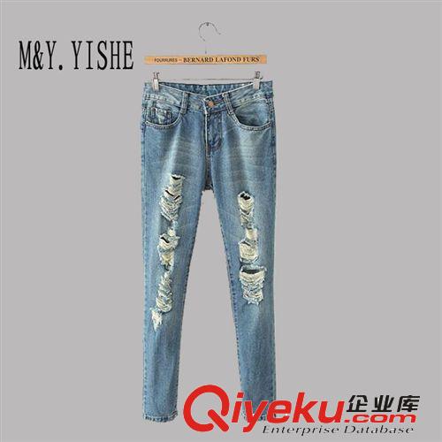 M&Y.YISHE2014秋冬女装韩版修身个性破洞手工磨破牛仔裤女WY805