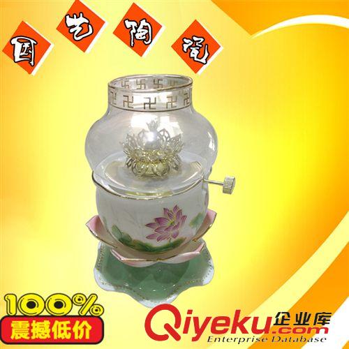 油灯 国艺陶瓷摆件批发 玉瓷红莲荷花油灯 xx佛教陶瓷工艺品