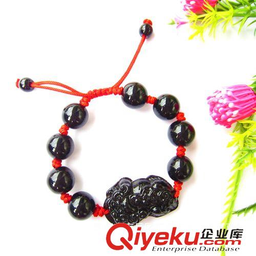 宝石手链 红绳手工编织貔貅玉石手链 14mm  招财辟邪玉器工艺品批发