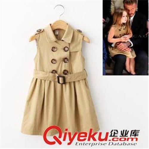 裙子 2015秋季新款儿童装 小七同款 女童双排扣背心裙 欧美风