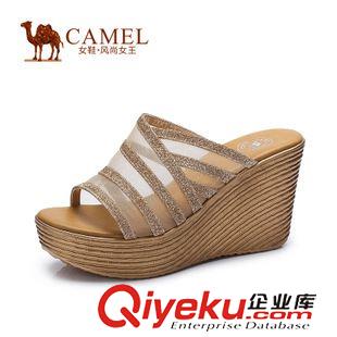 凉拖 Camel骆驼女鞋 坡跟防水台格利特丝网高跟夏季凉拖 A52055605