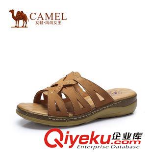 凉拖 Camel骆驼女鞋  2015夏新款正品头层牛皮中跟女凉拖A52326603