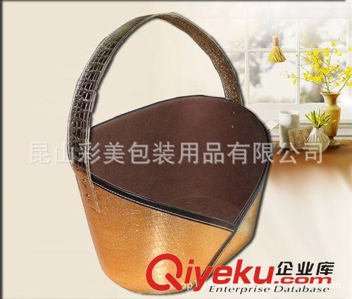 垃圾桶/收纳桶/礼品篮 批发水果收纳篮 高档PU红酒放置篮 手提式格子PU礼品篮