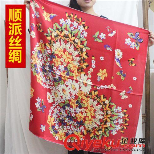 小大方巾90cm 【顺派丝绸】蝶恋花 高级桑禅丝真丝小大方巾 平纹 花卉精工卷边