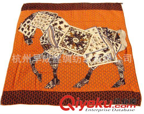 真丝方巾Silk Square Scarves 杭州工厂 H新品推荐 羊绒真丝大方巾围巾披肩 策马飞扬 140*140