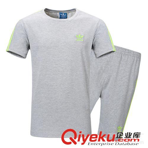  男式短袖套装 夏季新品纯棉男士运动套装男圆领短袖七分短裤跑步运动休闲服套装