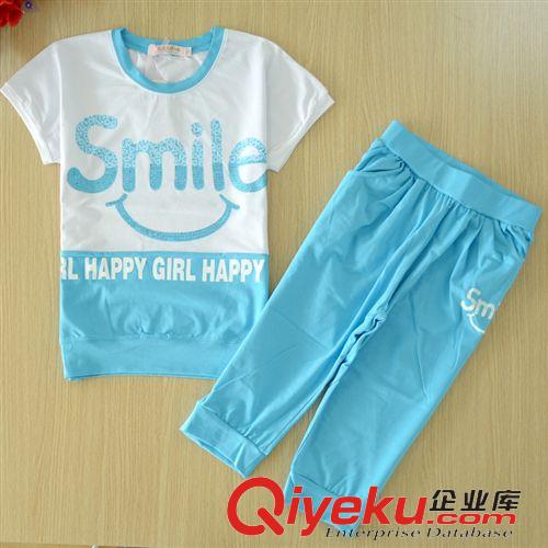 2015新款精品夏装 童装2015新夏装130-160女童青少年短袖中裤套装厂家直销 一件代发