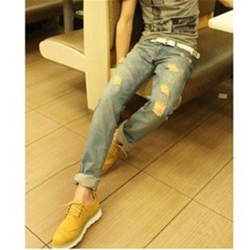 男下装 新款牛仔长裤 男士破洞牛仔裤 男牛仔小脚裤 xx 网店批发代理