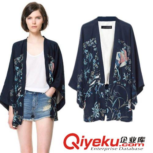 歐美女裝2014新款 ZA*RA同款復(fù)古民族定位印花流蘇和服披風(fēng)外套女