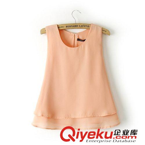 歐美女裝2014夏季新款 za*ra同款女式疊層雙層上衣無袖雪紡衫女原始圖片2