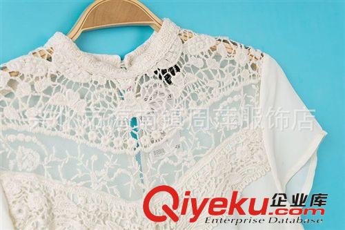 歐美女裝夏季新款 HM女式蕾絲拼接套頭短袖襯衫 雪紡套頭襯衫女原始圖片3