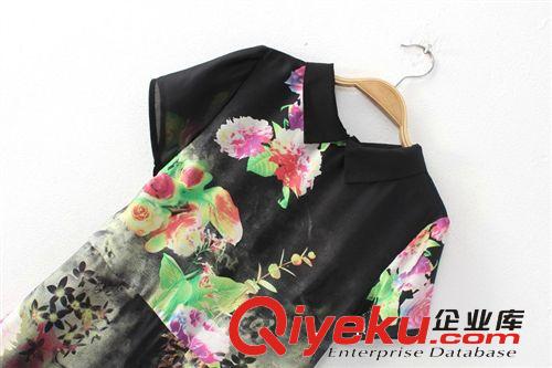 2014歐美女裝 ASOS同款中國花卉花朵印花翻領短袖修身連衣裙短裙原始圖片3
