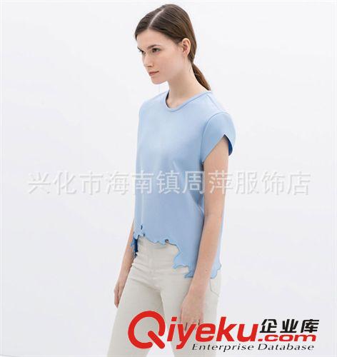歐美女裝2014新款 ZA*RA同款女式不規則下擺短袖T恤套頭雪紡衫原始圖片2