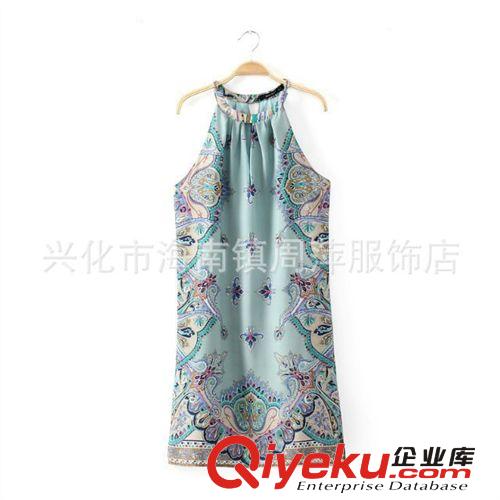 歐美女裝2014新款 ZA*RA同款佩里斯花紋印花無袖掛脖連衣裙 批發(fā)原始圖片2