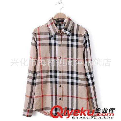 2014春季歐美女裝新款襯衫修身 女式格子襯衫女長(zhǎng)袖襯衣 大碼襯衫原始圖片3