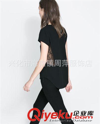 2014歐美ZA*RA春夏新款 女式性感蕾絲拼接鏤空雪紡套頭襯衫短袖原始圖片3