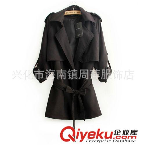 2013歐美dp秋裝風(fēng)衣外套 女式休閑修身肩章中長(zhǎng)款系腰帶風(fēng)衣原始圖片3