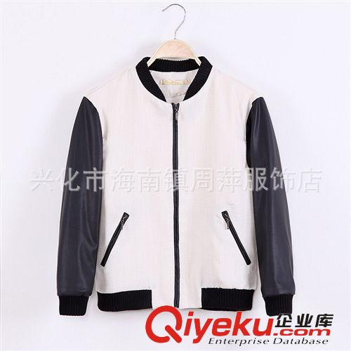 楊冪同款夾克外套 2013zar專柜同款PU皮拼接拼色黑白立領(lǐng)夾克外套原始圖片2